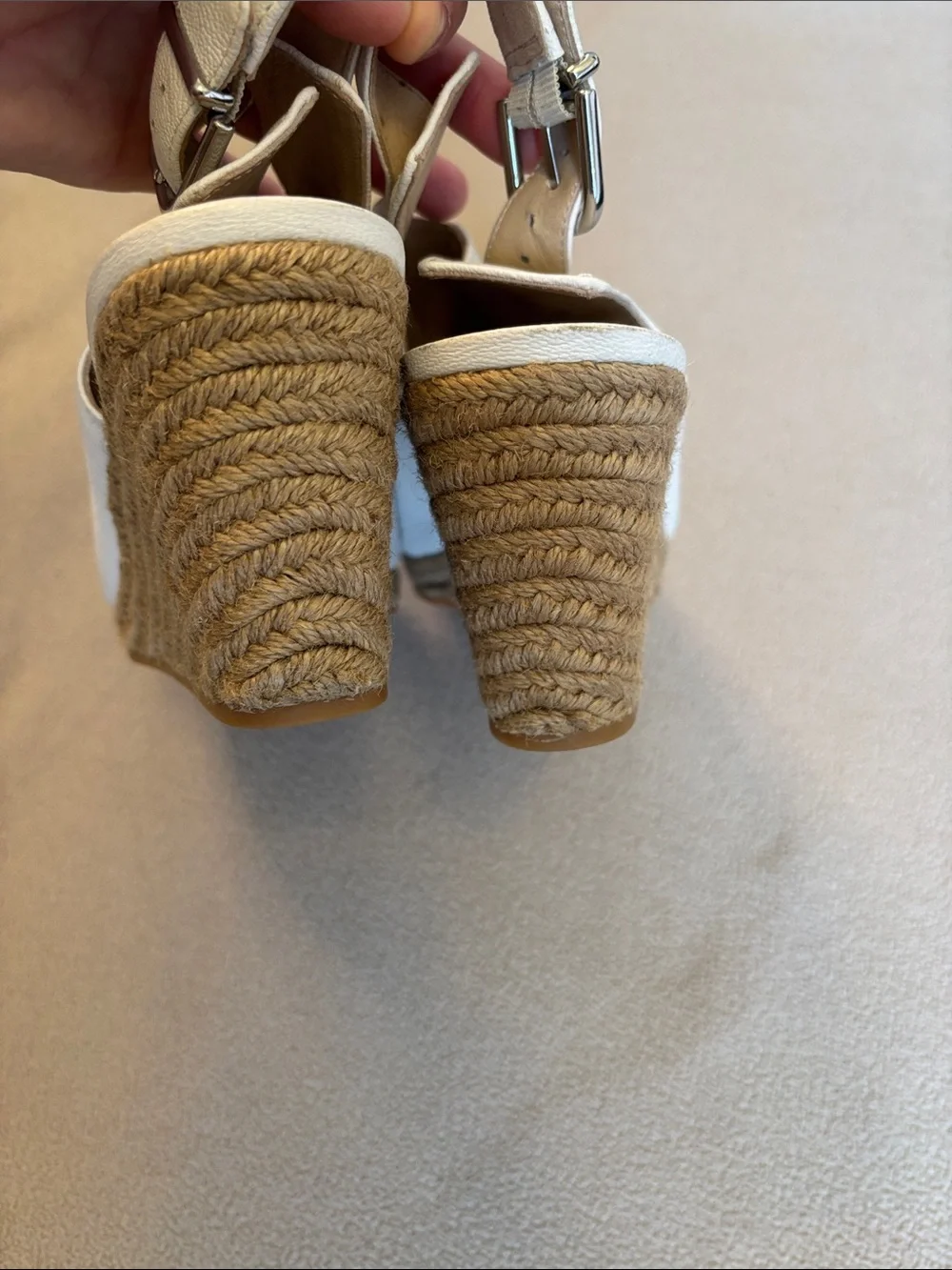 Via Spiga White Leather Open-Toe Leather Espadrille Wedges